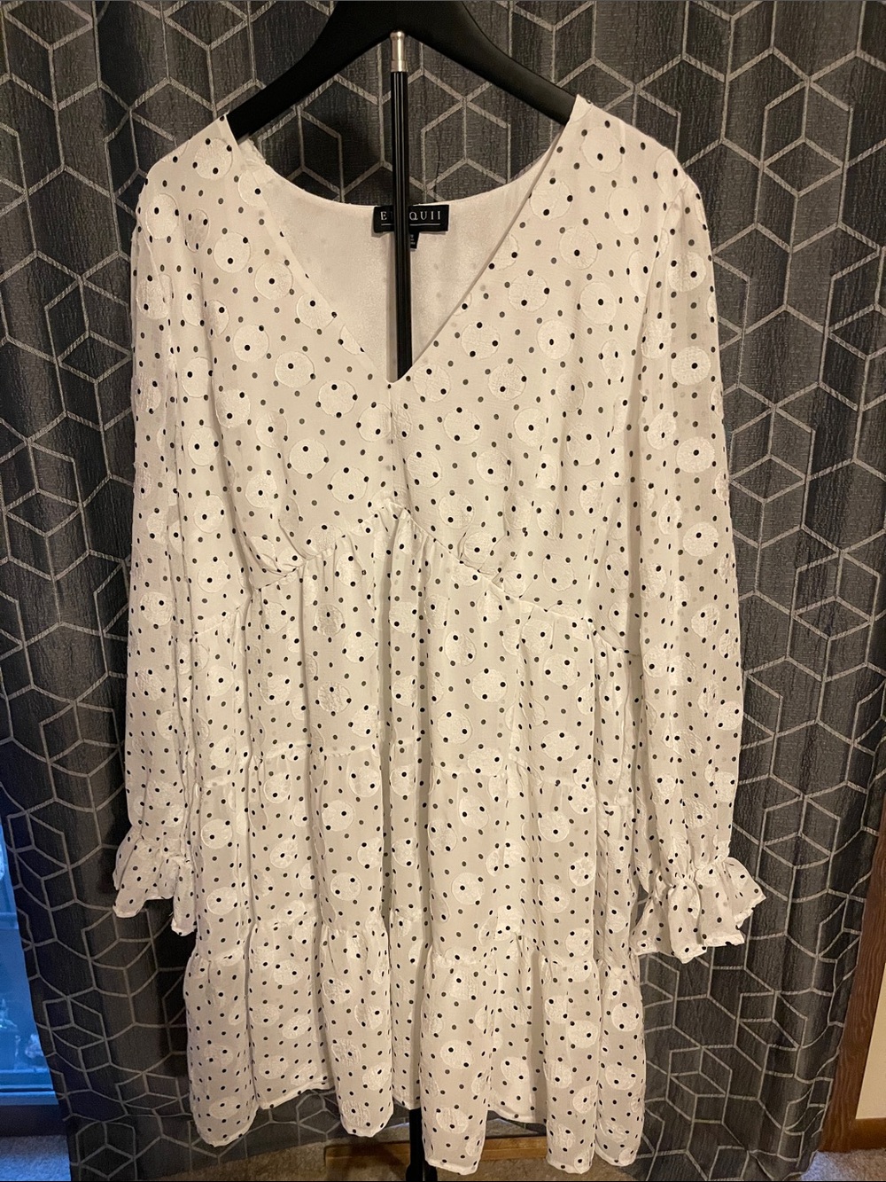ELOQUII White Polka Dot Long-Sleeve Tiered Dress